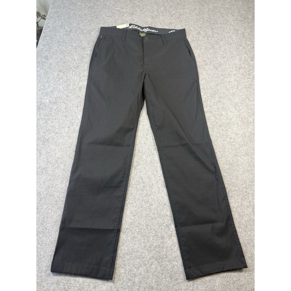 Eddie Bauer Tech Chino Pants Mens 34x32 Black NWT Water Resistant Stretch DWR